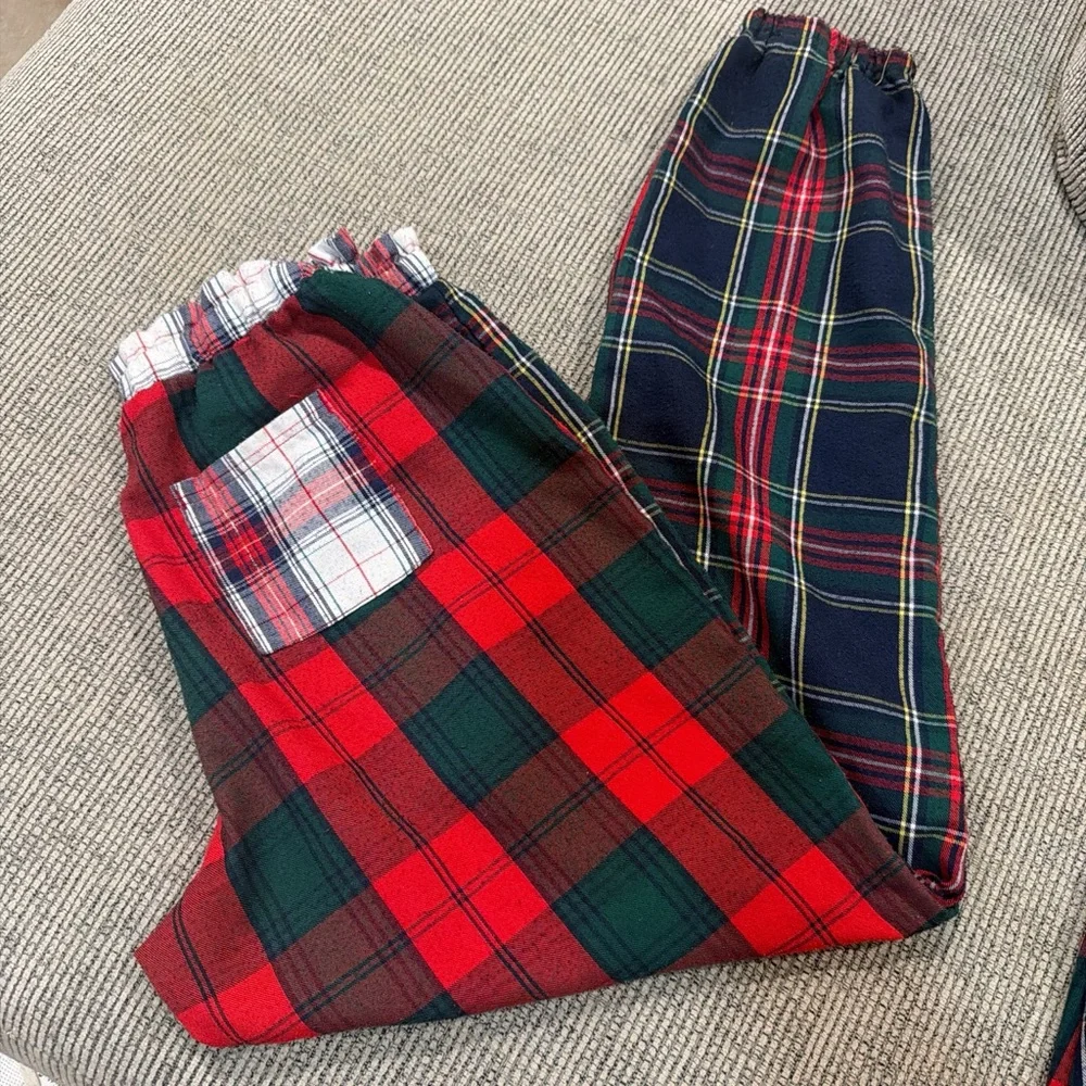 Kids Plaid Pajama Bottoms Fire Resistant - Jogger style ankles Comfy Colorblock